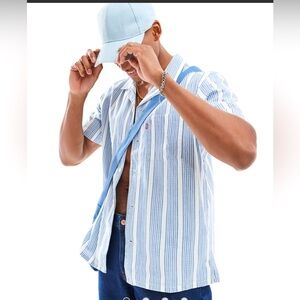 Levi’s Sunset Camp Short Sleeve Dobby Slub Stripe Shirt Light Blue  Size 3XL NWT